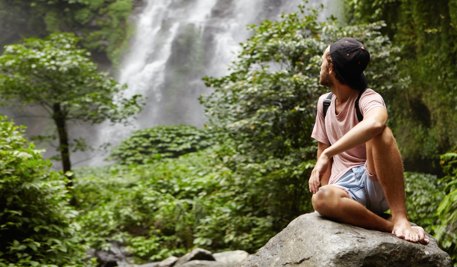 man connecting with nature